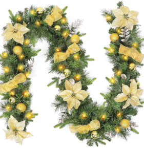 Hykolity 9 ft. Pre-lit Christmas Garland with 50 Warm White Lights